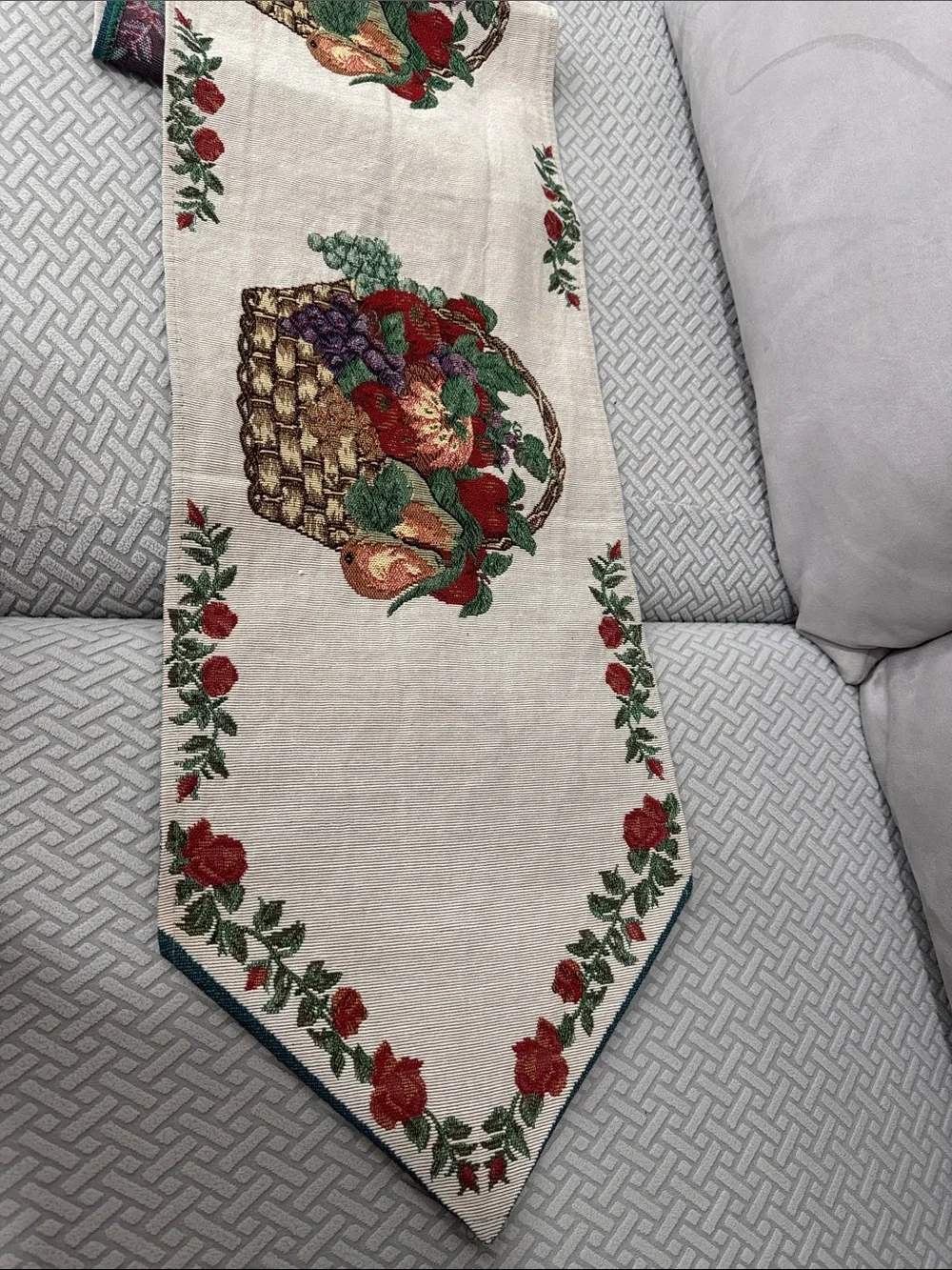 Vintage Tapestry Fruit Basket Embroidered Table Runner and 2 Placemats 70” Long